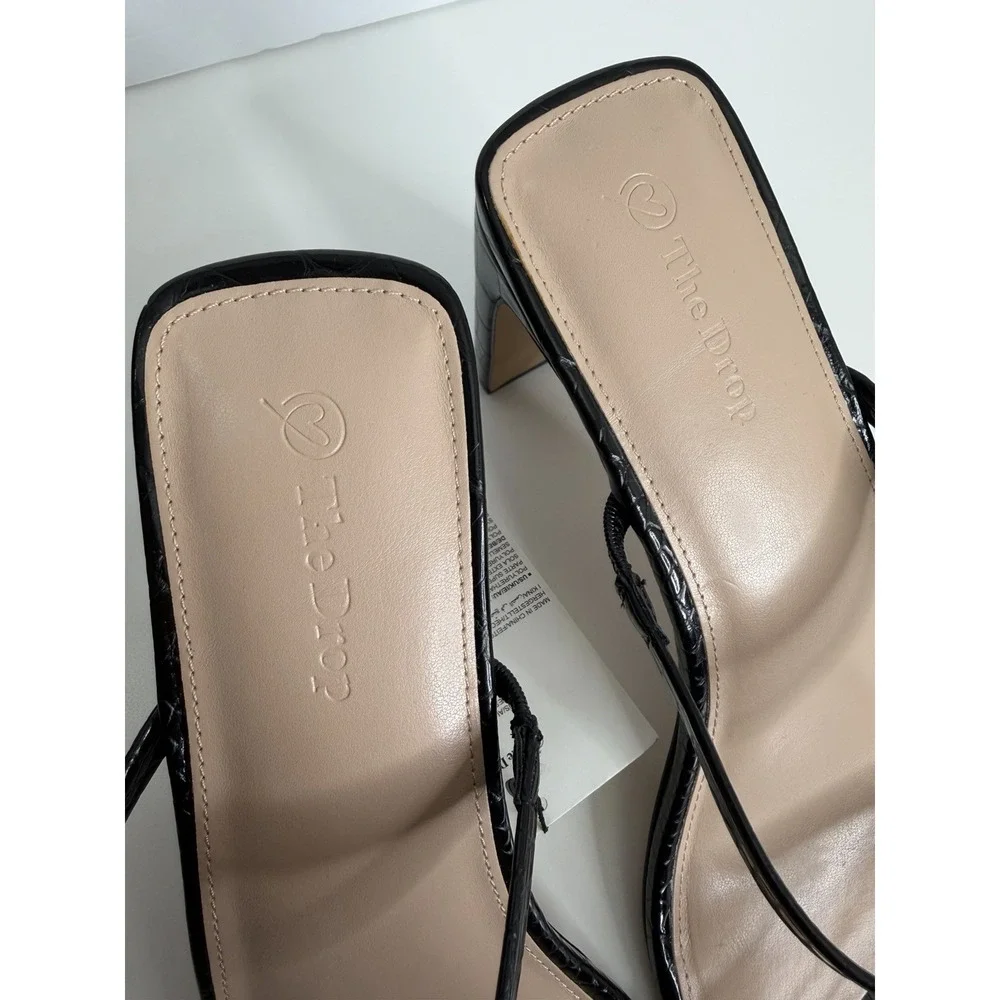 NWT The Drop Avery Square‎ Toe Two Strap Heeled Sandal Black Size 12 Workwear